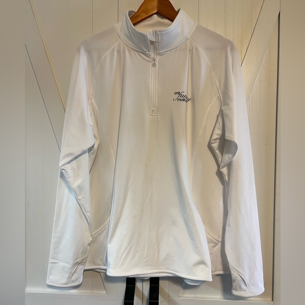 One Funny Mother Sport Tek  Pullover Half Zip Thumb Holes White Top XXL NEW!